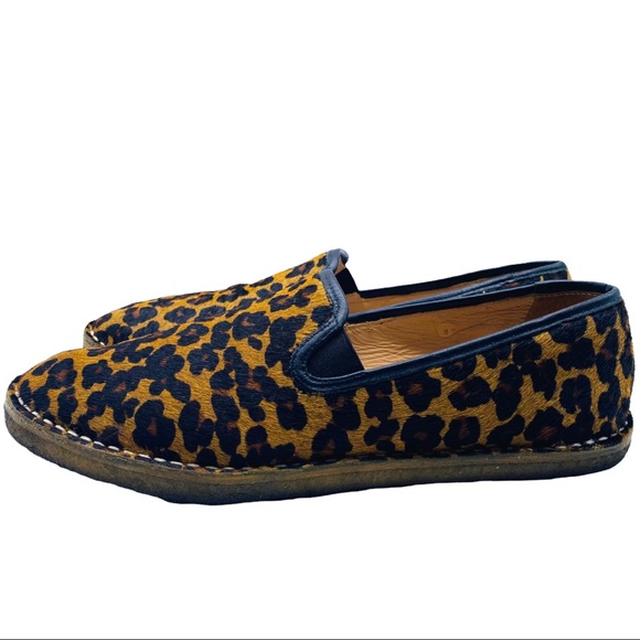 J. Crew Leather Calf Hair Leopard Print Slip On Sneaker Size 8 - Picture 3 of 12